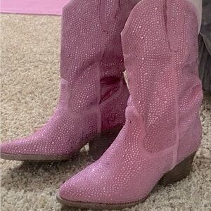 Rhinestone Boots, Pointed Toe V-cut Chunky Stacked HeeledAnkle Boots, size 11